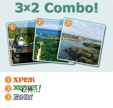 3x2 Combo: Xplor + Xcaret Plus + Xelha All Inclusive-Only Xel-HA all inclusive Package 3<br>Xcaret plus tour Package3<br>Xplor Tour Package 3<br>