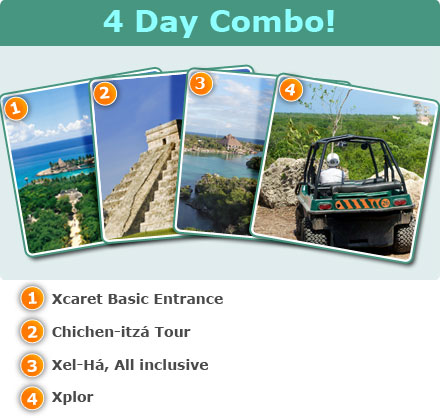 4 Day Combo: Xplor + Xcaret Basic + Xelha All Inclusive + Chichen Itza
