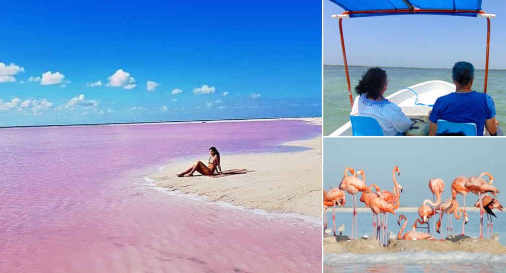 Pink lakes at las coloradas