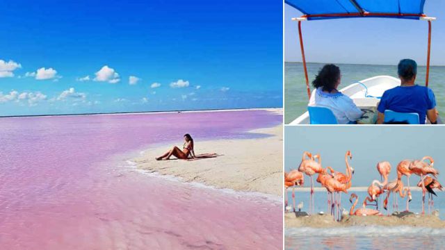 Pink lakes at las coloradas