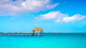 Traditional caribbean doc in the Cancun beach