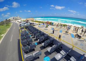 bus view of the cancun beach