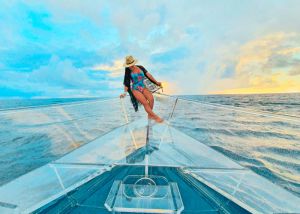 selfie in transparent boat