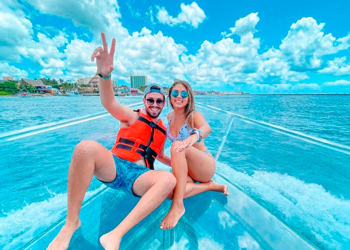 couple in a clear boat